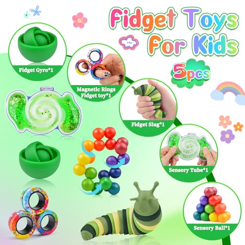 Cevioce 5Pcs Fidget Toys Adults PackEaster Basket Stuffers for Teens BoysAutism Sensory Toys with Fidget Spinner Slug Magnetic RingsSquishy Fidget Toys ADHD Stress ReliefParty Favor for KidG - Image 5