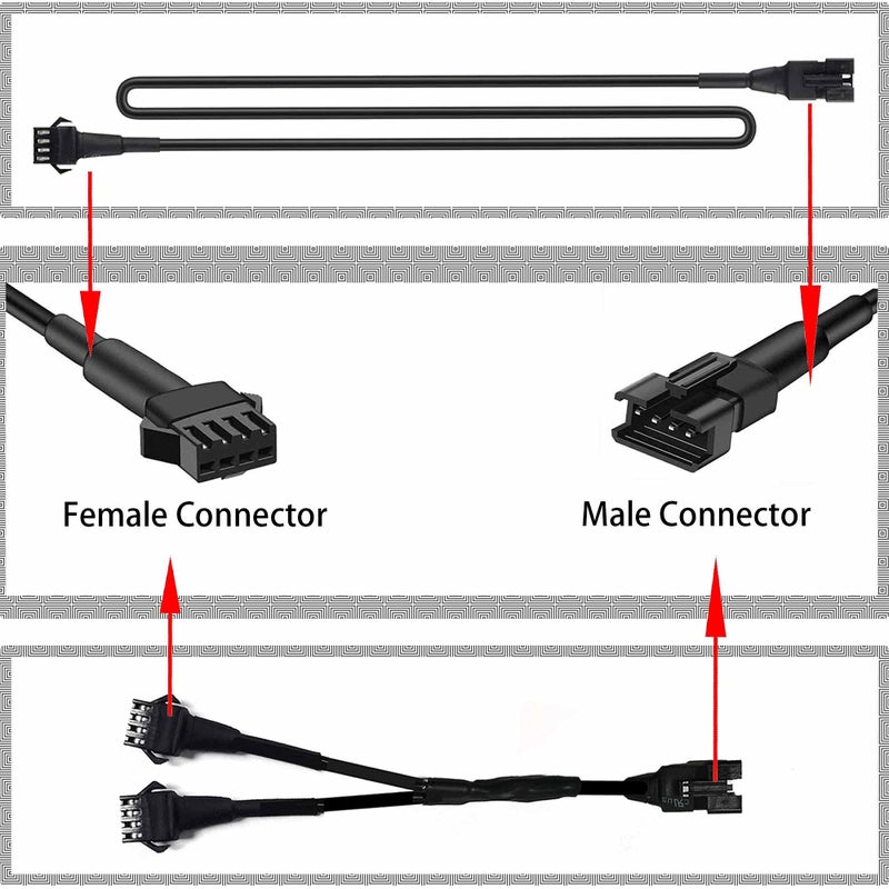 NBWDY 4pcs 60in RGB Extension Cords with 2pcs 2-Way Splitters Waterproof Extension Wire Cord Set for RGB Multi-Color Neon Accent Motorcycle LED Strips Rock Light Kits ATV Car Lights - Image 4