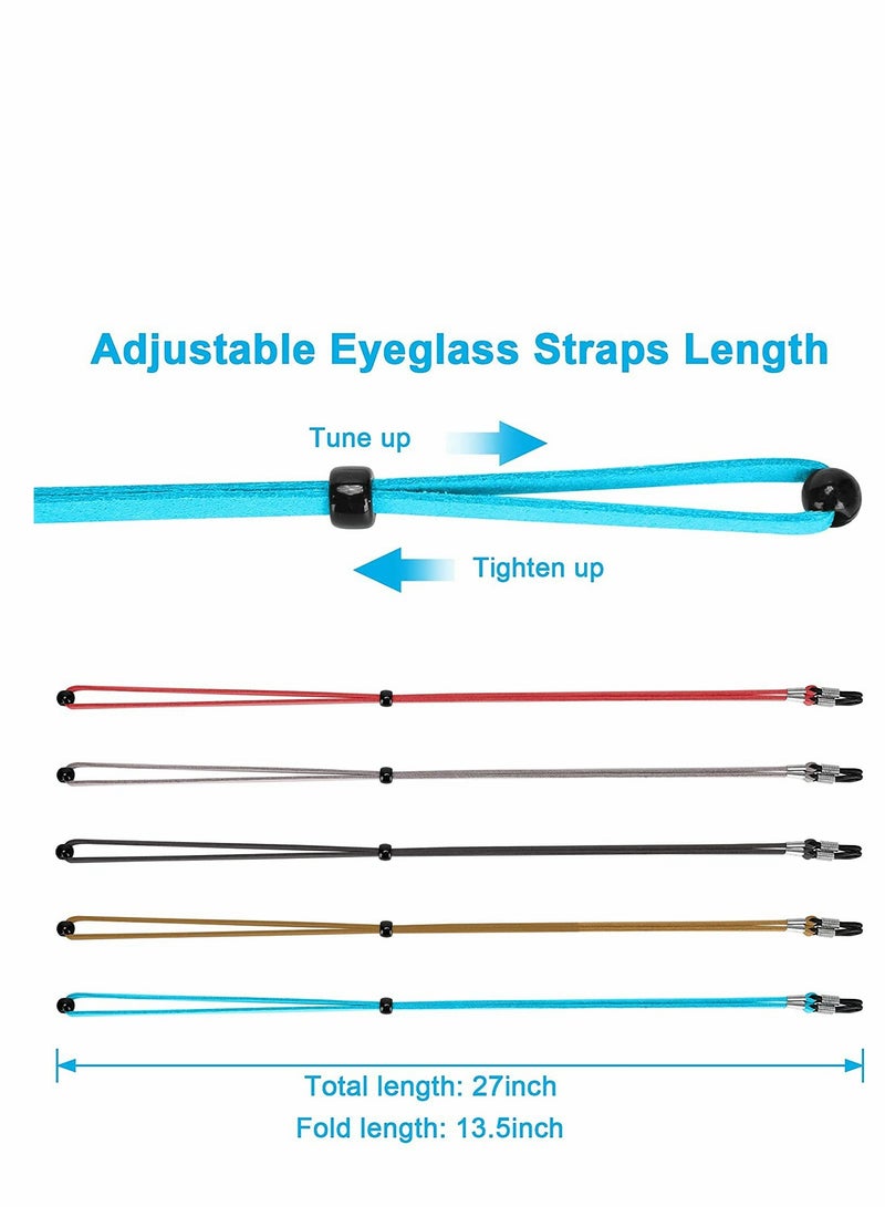Leather Eyeglass Straps, Adjustable Eyewear Retainers, Non-slip Eyeglass Chains Lanyard, Sport Sunglass Retainer Holder Strap for Men Women Kids(5PCS) - Image 2