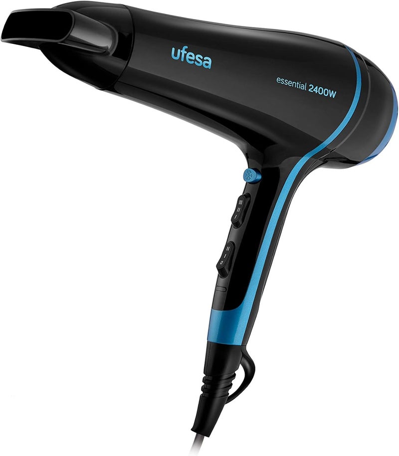أوفيسا مجفف شعر احترافي UFESA SC8350، 2400 واط، سرعتان و3 درجات حرارة، نفخة هواء بارد قوية، مع محور وفلتر قابل للإزالة، أسود، مدمج، لنتائج صالون، صغير - Image 2