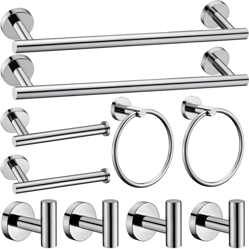 10 Pieces Polished Chrome Bathroom Hardware Accessories SetHand Towel Ring16 inch Towel BarToilet Paper Holder4pcsTowel HooksRound SUS304 Stainless Steel Heavy Duty Wall Mount HolderTowel Rack