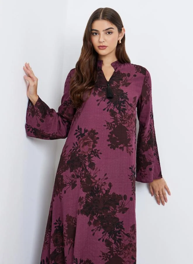 Amirah Amirah Floral Print Tassel Detail Jalabiya