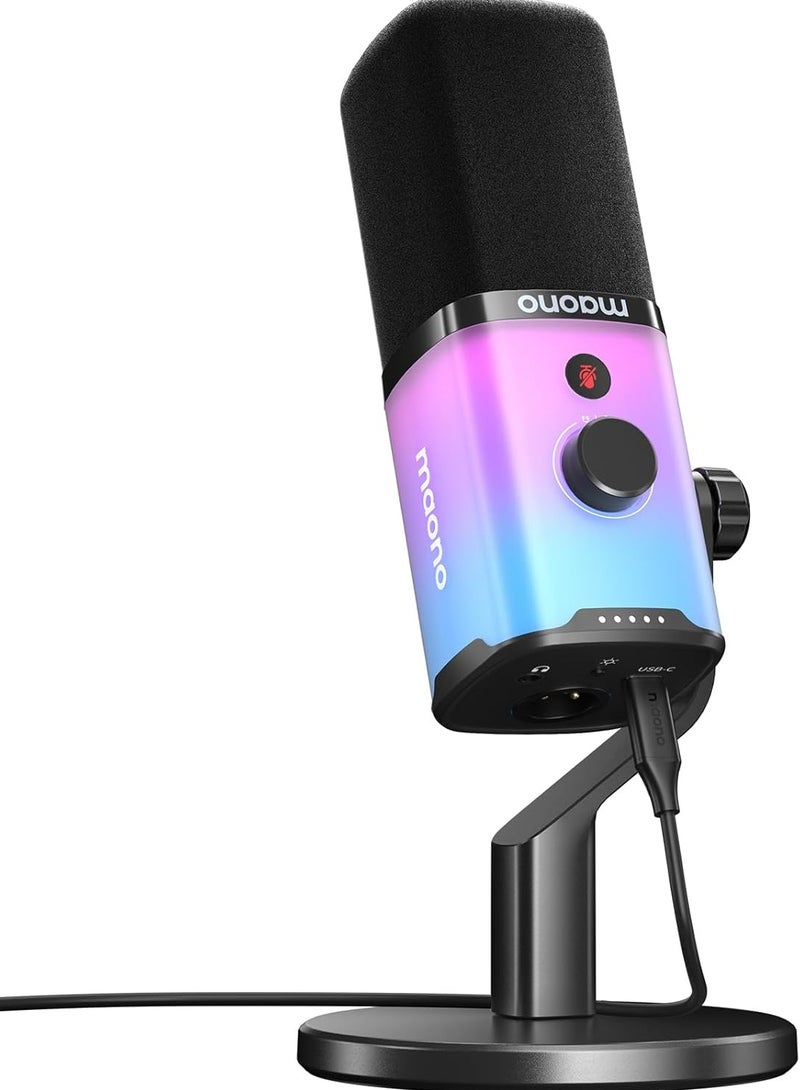 ماونو Maono PD100X RGB XLR/USB Dynamic Microphone – Cardioid Mic with RGB Lights, Mute Button, Headphone Jack, Stand for Podcast, Gaming & Streaming - Image 1