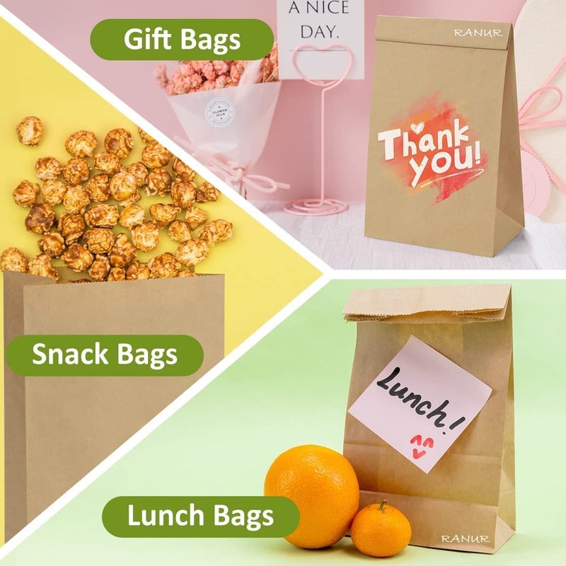 RANUR Large Square Bottom Or Flat Bottom Paper Bags Made Of Brown Fold Top Craft PaperSize 6 X 4 X 12 Pack Of 100 Pieces - Image 3