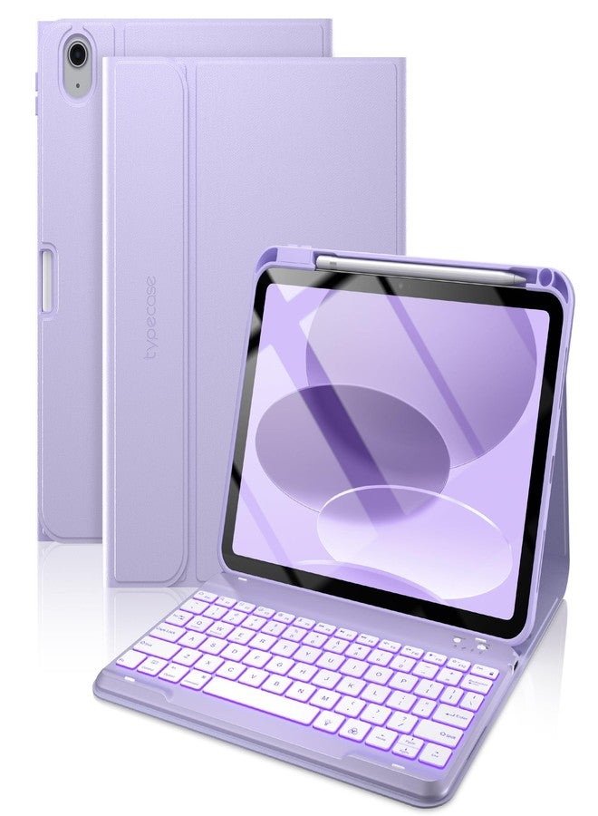 typecase جراب Typecase Folio لجهاز iPad من الجيل العاشر مع لوحة مفاتيح (10.9 بوصة، 2022)، بإضاءة خلفية بسبعة ألوان، رفيع وخفيف الوزن لجهاز Apple iPad من الجيل العاشر 10.9 بوصة (أرجواني فاتح) - Image 1