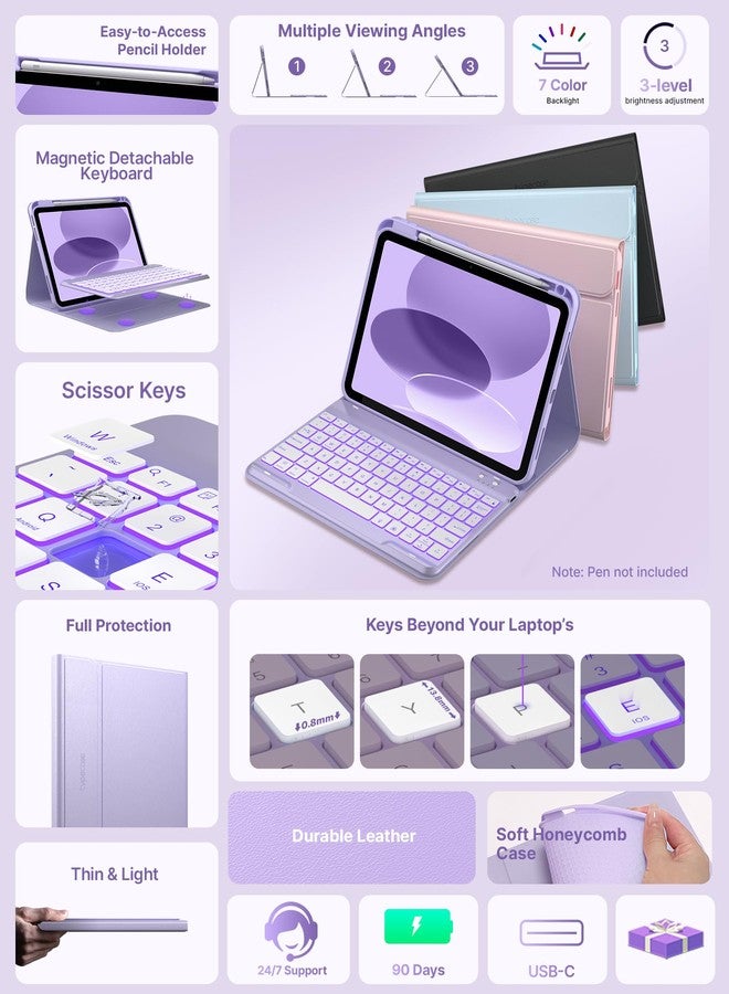 typecase جراب Typecase Folio لجهاز iPad من الجيل العاشر مع لوحة مفاتيح (10.9 بوصة، 2022)، بإضاءة خلفية بسبعة ألوان، رفيع وخفيف الوزن لجهاز Apple iPad من الجيل العاشر 10.9 بوصة (أرجواني فاتح) - Image 3