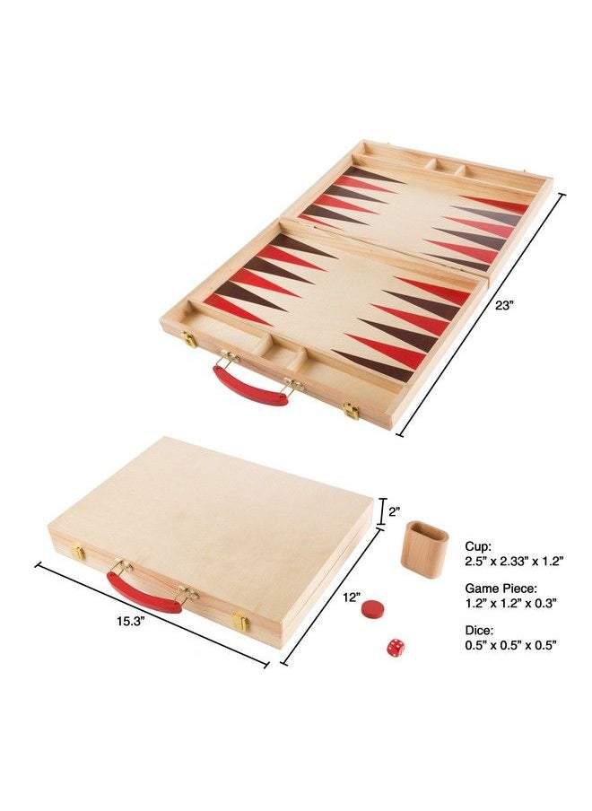 Hey! Play! - Wood Backgammon Board Game Complete Set With Folding Board For Storage Portable Handle And Full Game Accessories For Adults And Kids (80Hchbk) - Image 1