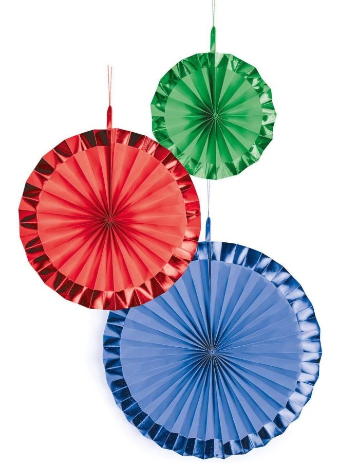 Bright Multicolored Paper Fan Decorations 3pcs