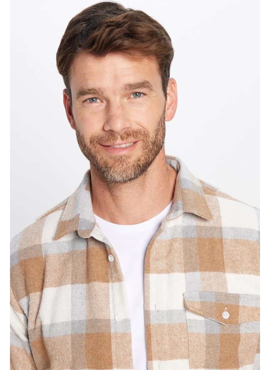 Tudors Men's Slim Fit Slim Fit Lumberjack Single Pocket Checkered Winter Shirt