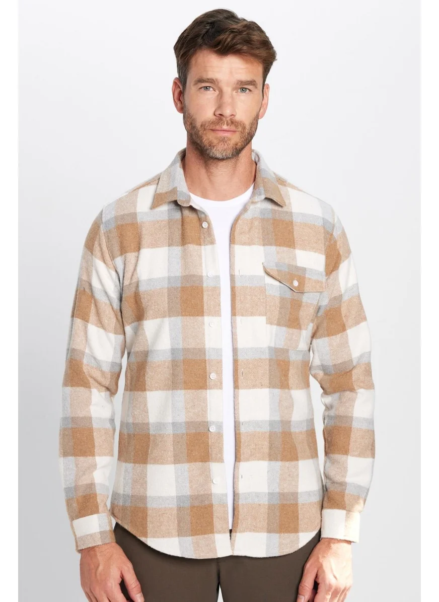تودورس Men's Slim Fit Slim Fit Lumberjack Single Pocket Checkered Winter Shirt