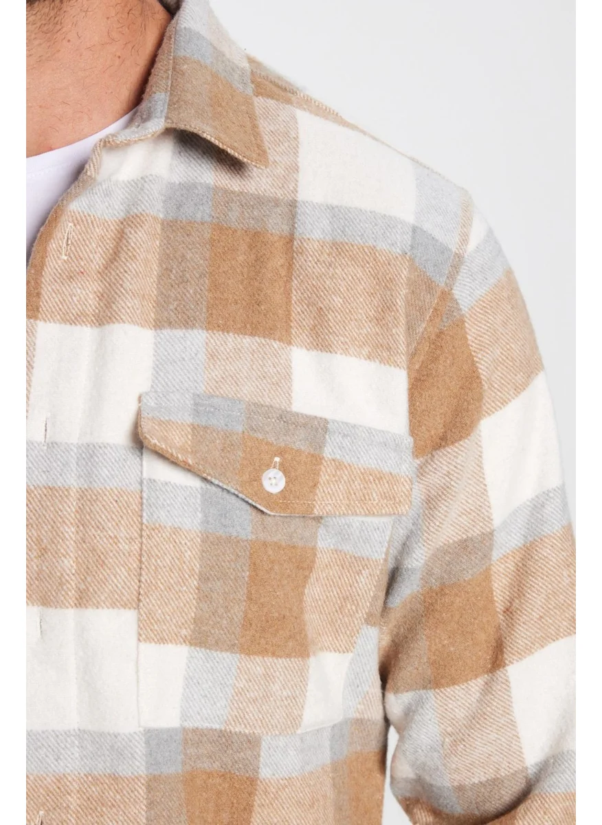 تودورس Men's Slim Fit Slim Fit Lumberjack Single Pocket Checkered Winter Shirt