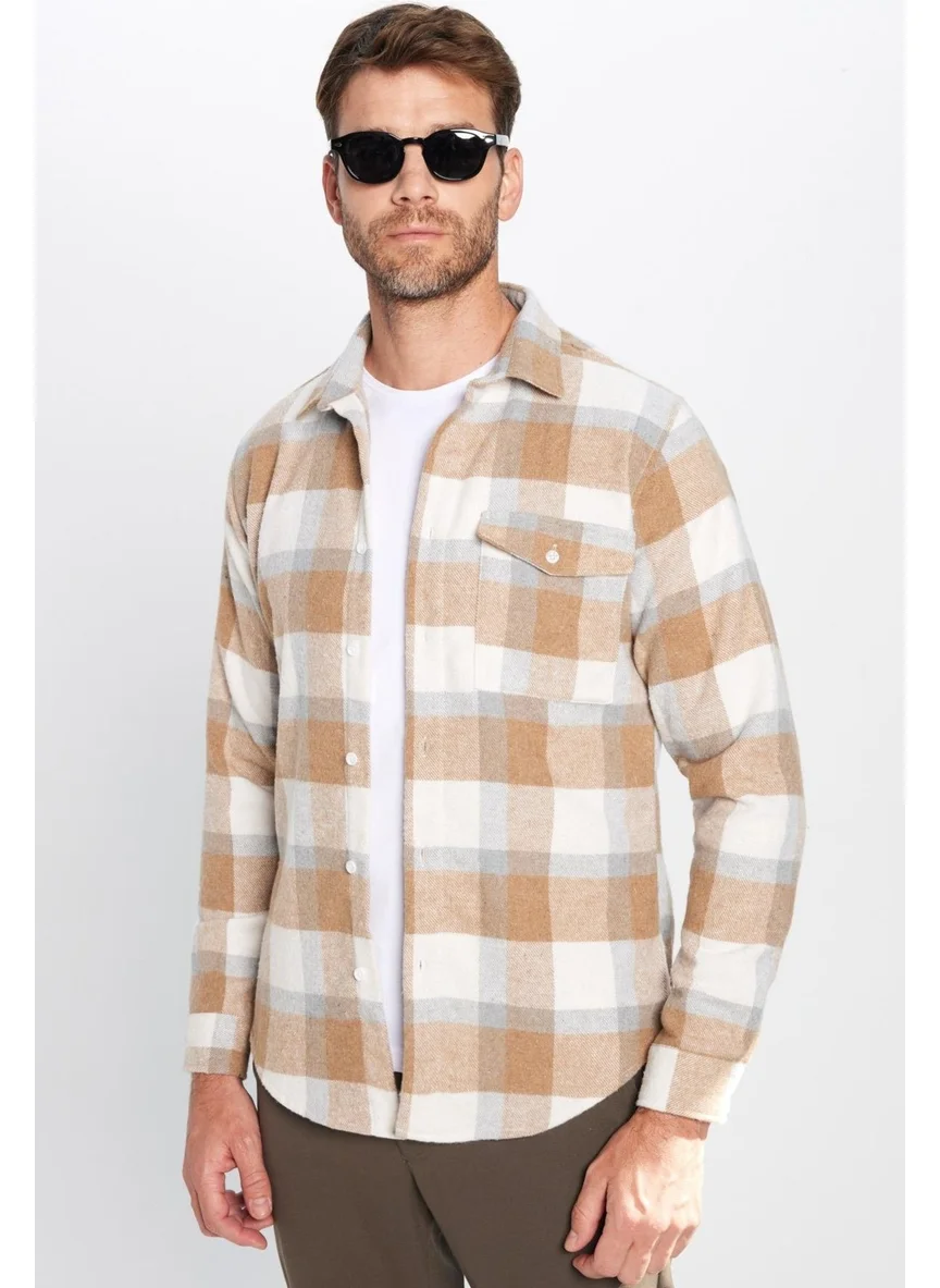 Tudors Men's Slim Fit Slim Fit Lumberjack Single Pocket Checkered Winter Shirt