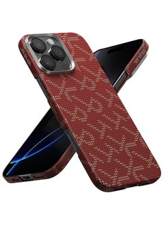 PITAKA PITAKA iPhone 16 Pro Floating Woven Case, Aramid Fiber, Thin, Lightweight, MagSafe Compatible, Wireless Charging, Shockproof, Stylish, 9th Anniversary Monogrammed Tactile Woven Case (PTK - Red/Gold)  - Image 1