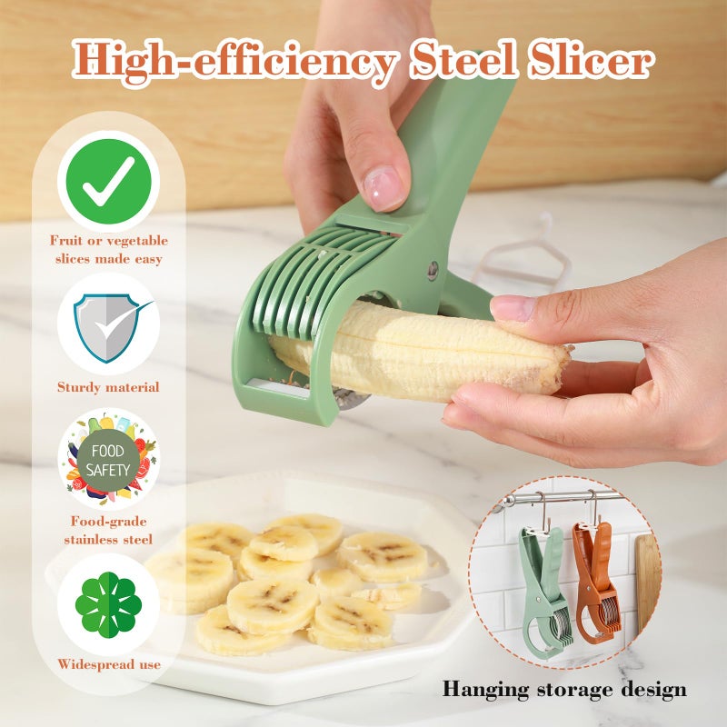 Lanties 2 Pcs Food Manual Slicer Fruit and Vegetable Cutter Stainless Steel Banana Slicer with ABS Handle for Quickly Making Fruit Vegetable Salad - Image 4