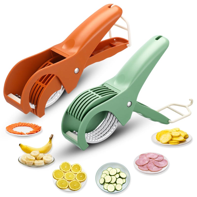 Lanties 2 Pcs Food Manual Slicer Fruit and Vegetable Cutter Stainless Steel Banana Slicer with ABS Handle for Quickly Making Fruit Vegetable Salad - Image 1