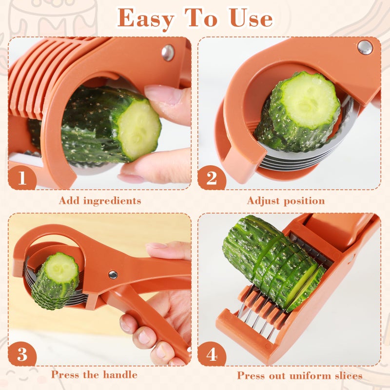Lanties 2 Pcs Food Manual Slicer Fruit and Vegetable Cutter Stainless Steel Banana Slicer with ABS Handle for Quickly Making Fruit Vegetable Salad - Image 5