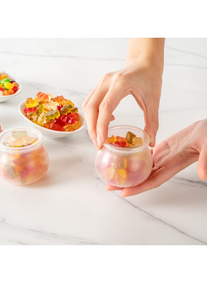 Restaurantware 3.5 Ounce Frosted Candy Jars, 100 Disposable Small Jars - Snap-On Lids Included, Bulbous Design, Clear Plastic Yogurt Parfait Jars, For Snacks, Spices, And Desserts  - Image 5