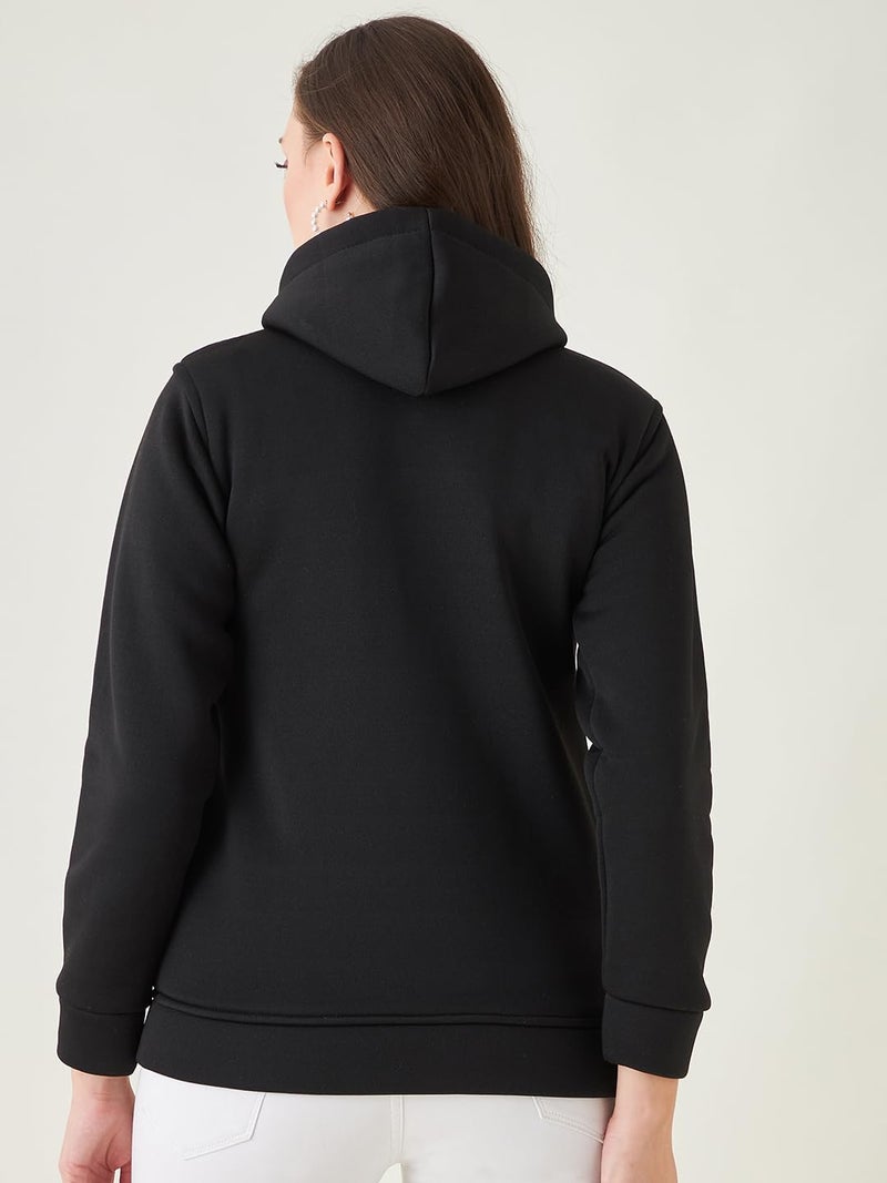 Pivl Women's Long Sleeves Winter hooded Printed Jacket. BLACK_M - Image 5