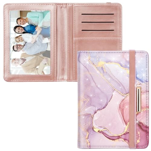 Coco Rossi Passport Cover Holder,Travel Wallet Credit Card Holder RFID Blocking Passport Wallets for Women and Men with Photo Slot, Watercolor Pink Marble - Image 1