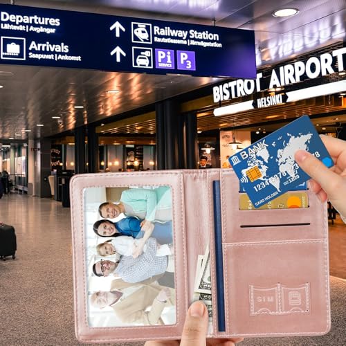Coco Rossi Passport Cover Holder,Travel Wallet Credit Card Holder RFID Blocking Passport Wallets for Women and Men with Photo Slot, Watercolor Pink Marble - Image 5