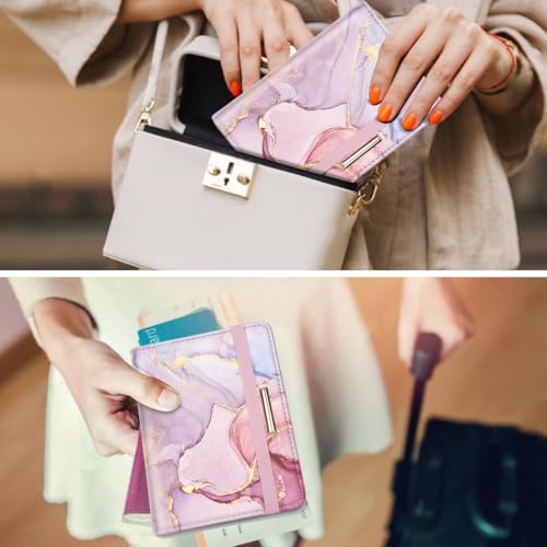 Coco Rossi Passport Cover Holder,Travel Wallet Credit Card Holder RFID Blocking Passport Wallets for Women and Men with Photo Slot, Watercolor Pink Marble - Image 4