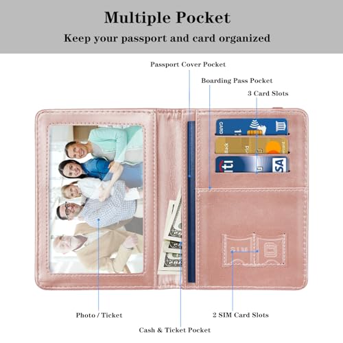 Coco Rossi Passport Cover Holder,Travel Wallet Credit Card Holder RFID Blocking Passport Wallets for Women and Men with Photo Slot, Watercolor Pink Marble - Image 3