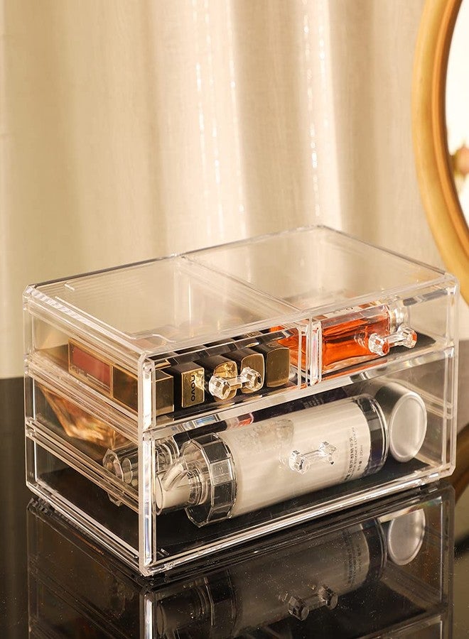 Cq acrylic 1 Pack Clear Stackable Storage Drawers for Vanity,Stackable 3 Drawers Desktop Organizer With Drawers,Cute Desk Storage for Office,Jewelry,Hair Clip,Beauty,Skincare and Make Up Organizers - Image 4