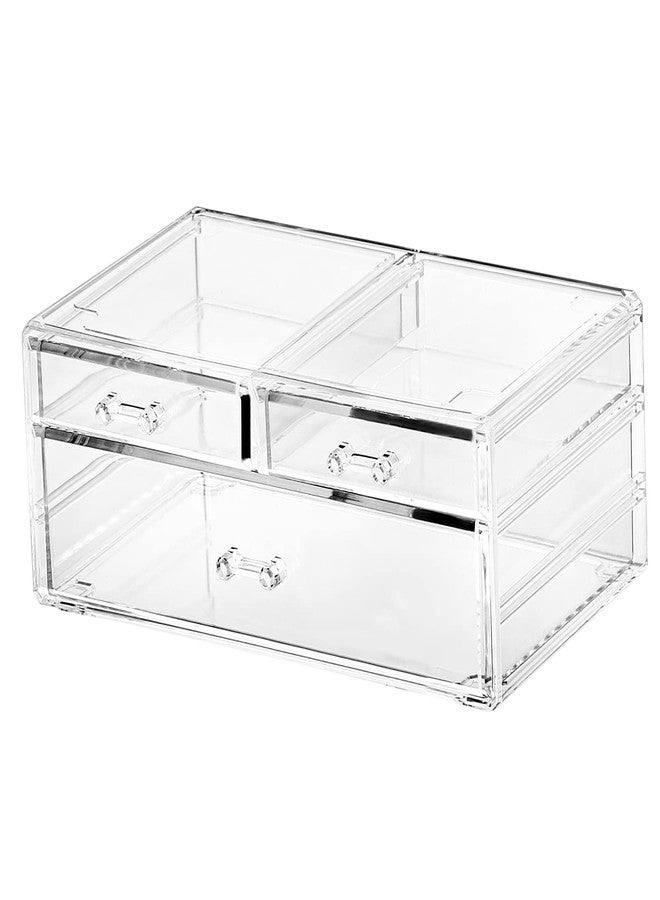 Cq acrylic 1 Pack Clear Stackable Storage Drawers for Vanity,Stackable 3 Drawers Desktop Organizer With Drawers,Cute Desk Storage for Office,Jewelry,Hair Clip,Beauty,Skincare and Make Up Organizers - Image 1