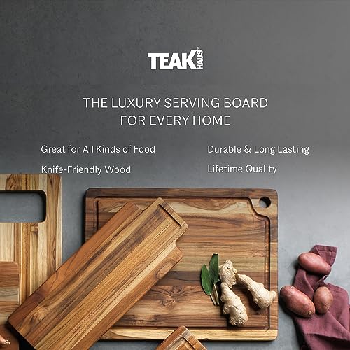 Teakhaus Marine Cutting Board with Juice Groove - Large Rectangle Cutting Board with Corner Hole - Reversible Teak Edge Grain Wood - Knife Friendly - FSC Certified - Image 4