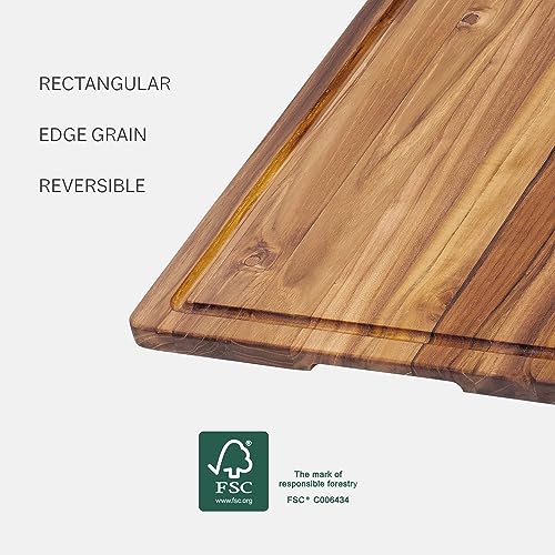 Teakhaus Marine Cutting Board with Juice Groove - Large Rectangle Cutting Board with Corner Hole - Reversible Teak Edge Grain Wood - Knife Friendly - FSC Certified - Image 3