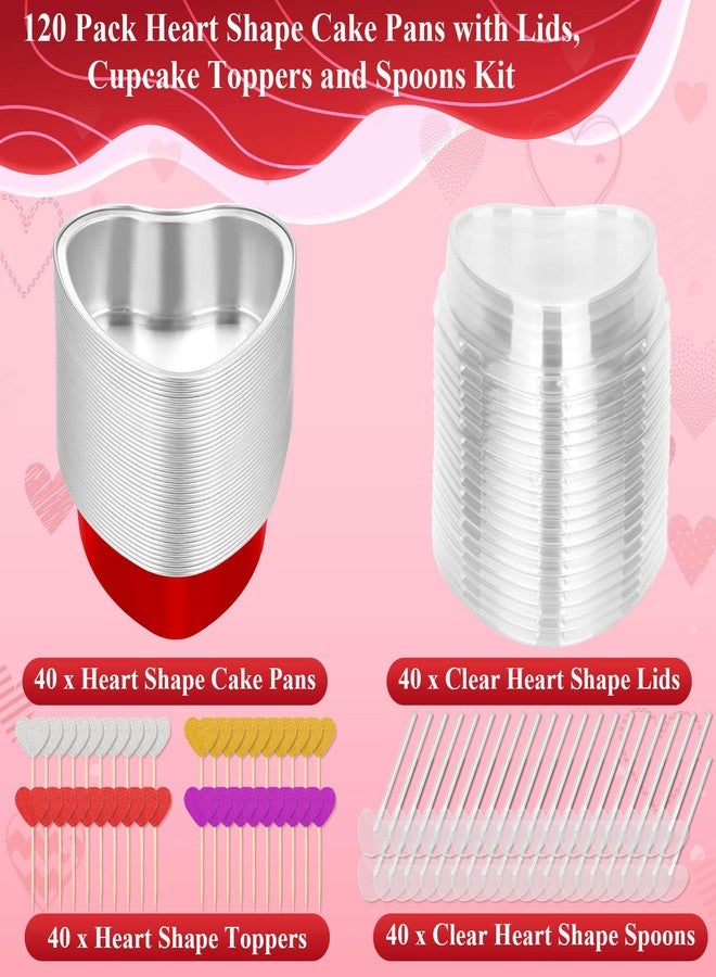 Modacraft 40 Pack Heart Shaped Cake Pans with Lids, Heart Tins with Lids for Valentine Day, Aluminum Foil Mini Cake Pans for Dessert Containers, Heart Cupcake Pan for Weddings Mother's Birthday Party - Image 3