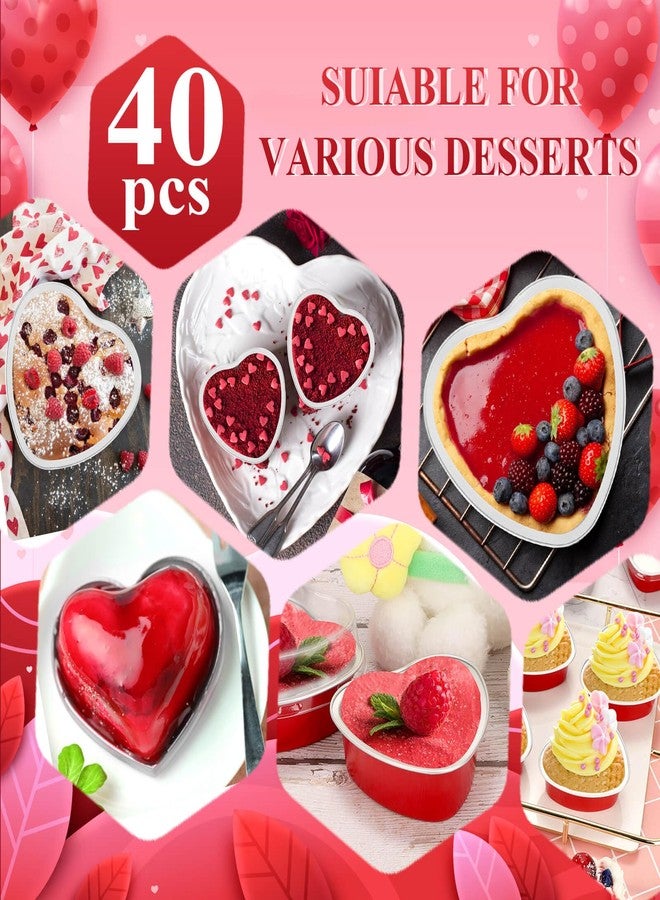Modacraft 40 Pack Heart Shaped Cake Pans with Lids, Heart Tins with Lids for Valentine Day, Aluminum Foil Mini Cake Pans for Dessert Containers, Heart Cupcake Pan for Weddings Mother's Birthday Party - Image 2