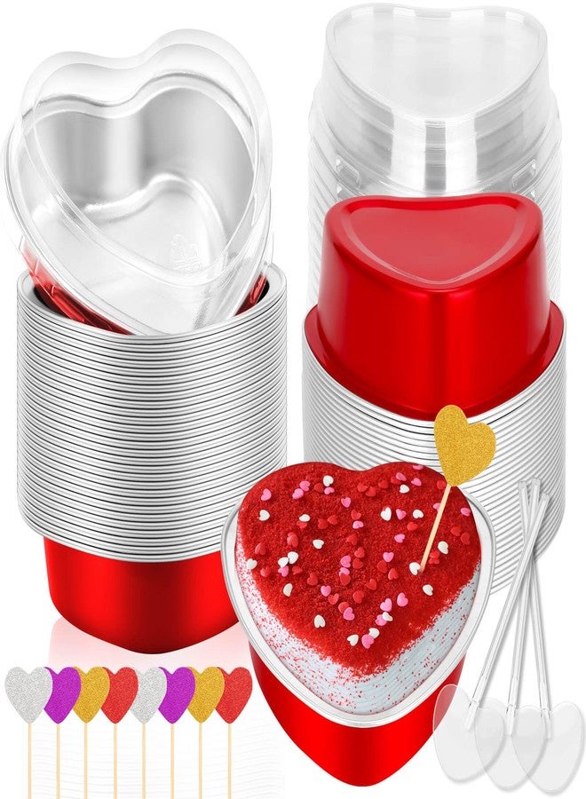 Modacraft 40 Pack Heart Shaped Cake Pans with Lids, Heart Tins with Lids for Valentine Day, Aluminum Foil Mini Cake Pans for Dessert Containers, Heart Cupcake Pan for Weddings Mother's Birthday Party - Image 1