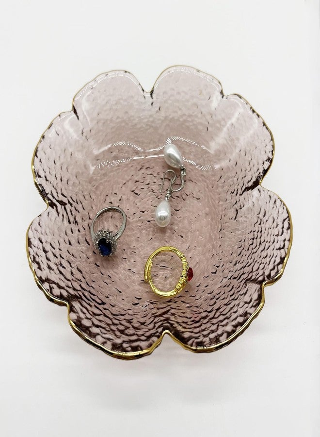 BESSKON Pink Small Ring Dish, Flower Glass Jewelry Dish Tray, Crystal Jewlery Ring Holder Dish, Vanity Decorative Dish Trinket Tray, Engagement Gift Jewelry Plate for Rings,Earrings, Entryway Key Bowl - Image 2