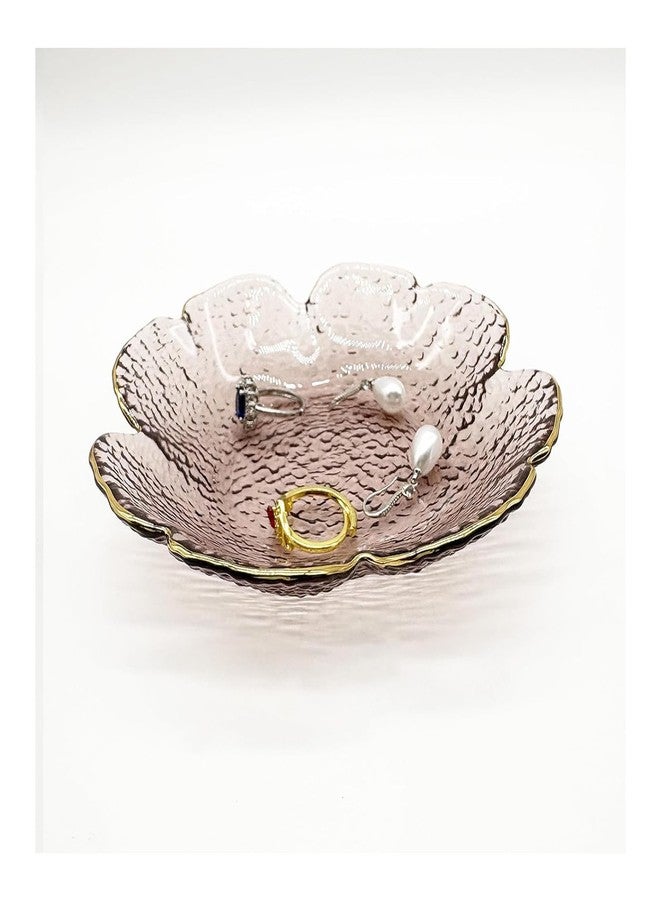 BESSKON Pink Small Ring Dish, Flower Glass Jewelry Dish Tray, Crystal Jewlery Ring Holder Dish, Vanity Decorative Dish Trinket Tray, Engagement Gift Jewelry Plate for Rings,Earrings, Entryway Key Bowl - Image 1