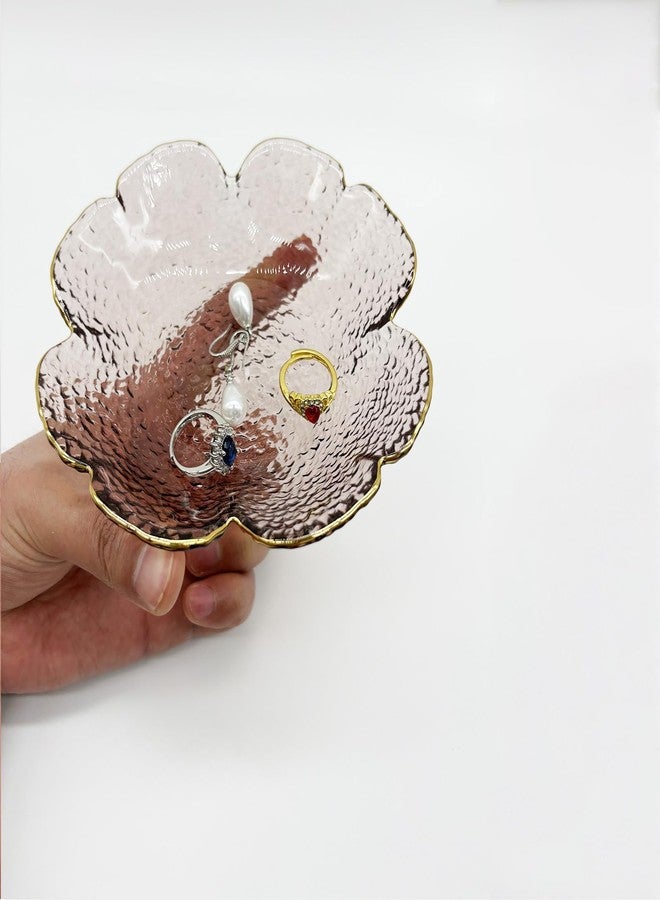 BESSKON Pink Small Ring Dish, Flower Glass Jewelry Dish Tray, Crystal Jewlery Ring Holder Dish, Vanity Decorative Dish Trinket Tray, Engagement Gift Jewelry Plate for Rings,Earrings, Entryway Key Bowl - Image 5