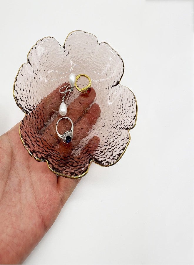 BESSKON Pink Small Ring Dish, Flower Glass Jewelry Dish Tray, Crystal Jewlery Ring Holder Dish, Vanity Decorative Dish Trinket Tray, Engagement Gift Jewelry Plate for Rings,Earrings, Entryway Key Bowl - Image 4