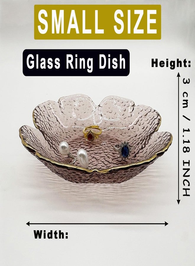 BESSKON Pink Small Ring Dish, Flower Glass Jewelry Dish Tray, Crystal Jewlery Ring Holder Dish, Vanity Decorative Dish Trinket Tray, Engagement Gift Jewelry Plate for Rings,Earrings, Entryway Key Bowl - Image 3
