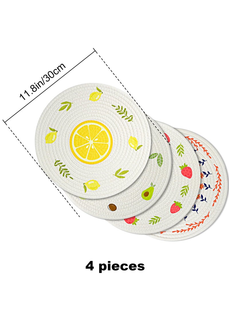 Zikra 4 Pack Flower Pattern Cotton Woven Placemats, Round Woven Cotton Table Mats, Washable Heat Resistant Non Slip Place Mats, Suitable for Home Party Wedding Restaurant (30cm) - Image 5