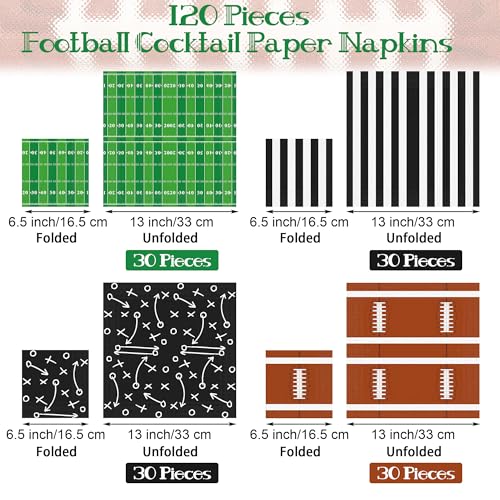 Kochorie 120 Pieces Football Disposable Cocktail Paper Napkins Football Party Decorations 65 x 65 Inch 3Ply Football Party Napkins for Football Birthday Party Favors - Image 5
