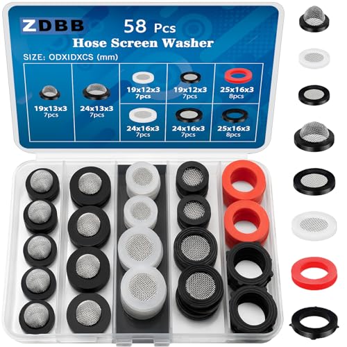ZDBB 58 PCS Shower Head Garden Hose Screen Filter Gasket.Stainless Steel Water Filter Hose Washer Kit for 1/2,3/4 Inch Plumbing Faucet Screen Fittings and 5/8" Washing Machine Inlet Line Connection - Image 1