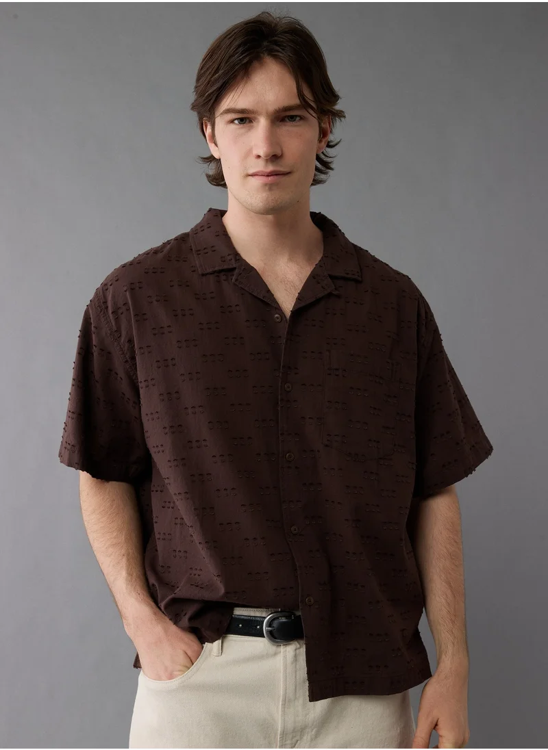 American Eagle AE Checkerboard Textured Button-Up Poolside Shirt