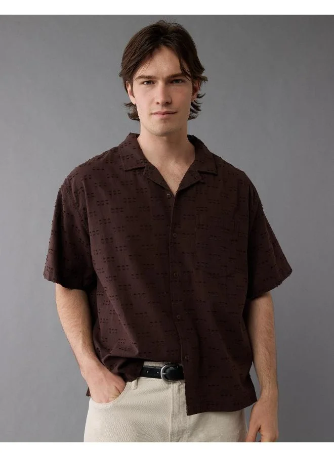 American Eagle AE Checkerboard Textured Button-Up Poolside Shirt