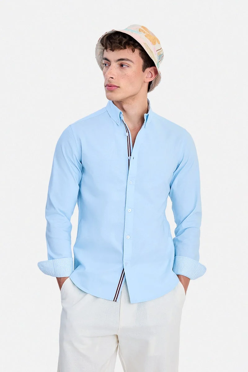 سنيتش Sky Blue Textured Long Sleeve Slim Fit Party Shirt