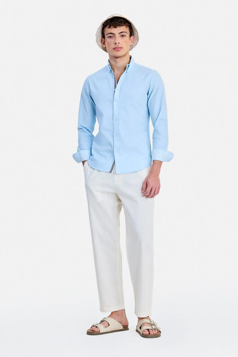 سنيتش Sky Blue Textured Long Sleeve Slim Fit Party Shirt