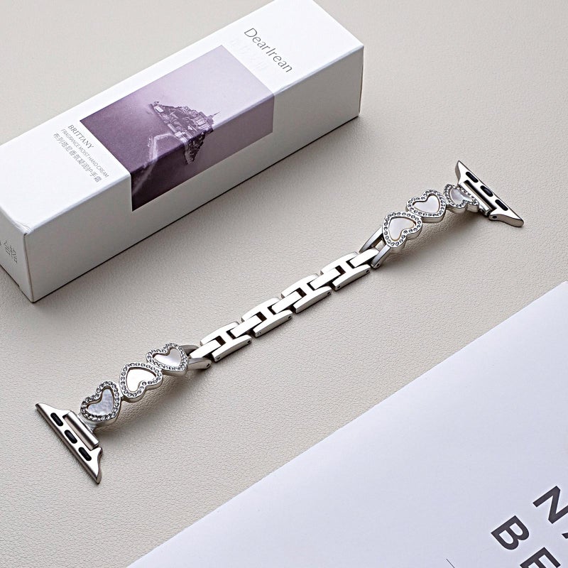 CHOiCE For Watch 42 / 44 / 45 / 46 / 49mm xDfind Heart-shaped Shell Metal Watch Band(Starlight White Shell) - Image 1