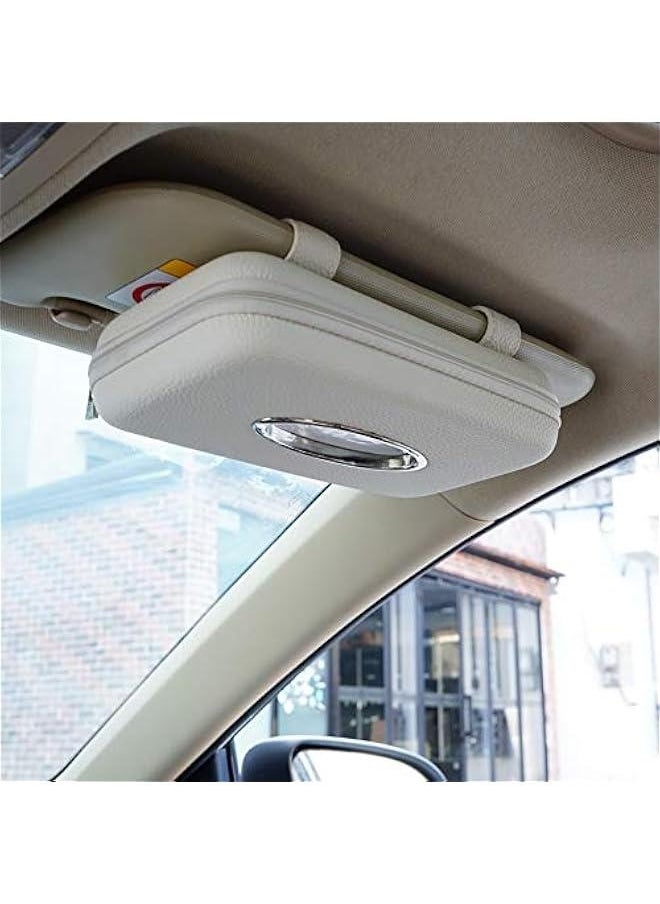Generic Car Tissue Holder, Sun Visor Napkin Holder, Car Visor Tissue Holder, PU Leather Backseat Tissue Case Holder for Car,Vehicle (Beige (2Pack))  - Image 1