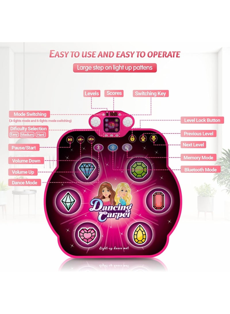 Meetion Dance Mat Toys for 3-12 Year Old Kids,Electronic Dance Pad with Light-up 6-Button & Wireless Bluetooth, 5 Game Modes Princess Dancing Mat, Birthday Xmas Gifts for 3 4 5 6 7 8 9 10+ Year Old Girls - Image 4