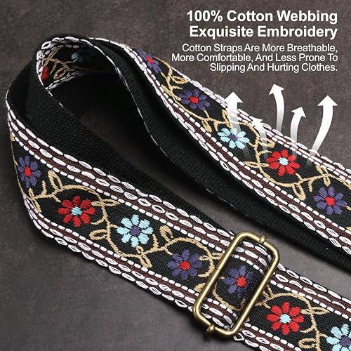 Nefelibata Purse Strap-2" Crazy Horse Leather Wide Shoulder Strap Adjustable Replacement,Retro knit Embroidery Multi-pattern Crossbody Bag Straps for Handbag,Crossbody Bags(Flower embroidery) - Image 4