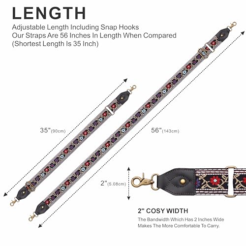 Nefelibata Purse Strap-2" Crazy Horse Leather Wide Shoulder Strap Adjustable Replacement,Retro knit Embroidery Multi-pattern Crossbody Bag Straps for Handbag,Crossbody Bags(Flower embroidery) - Image 5